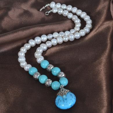 养殖天然珍珠古银松石项链珠宝首饰服装配件外贸货源